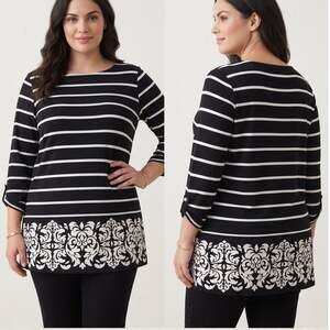 Charter Club Woman Plus Size 1X Polyester Spandex Black White Top